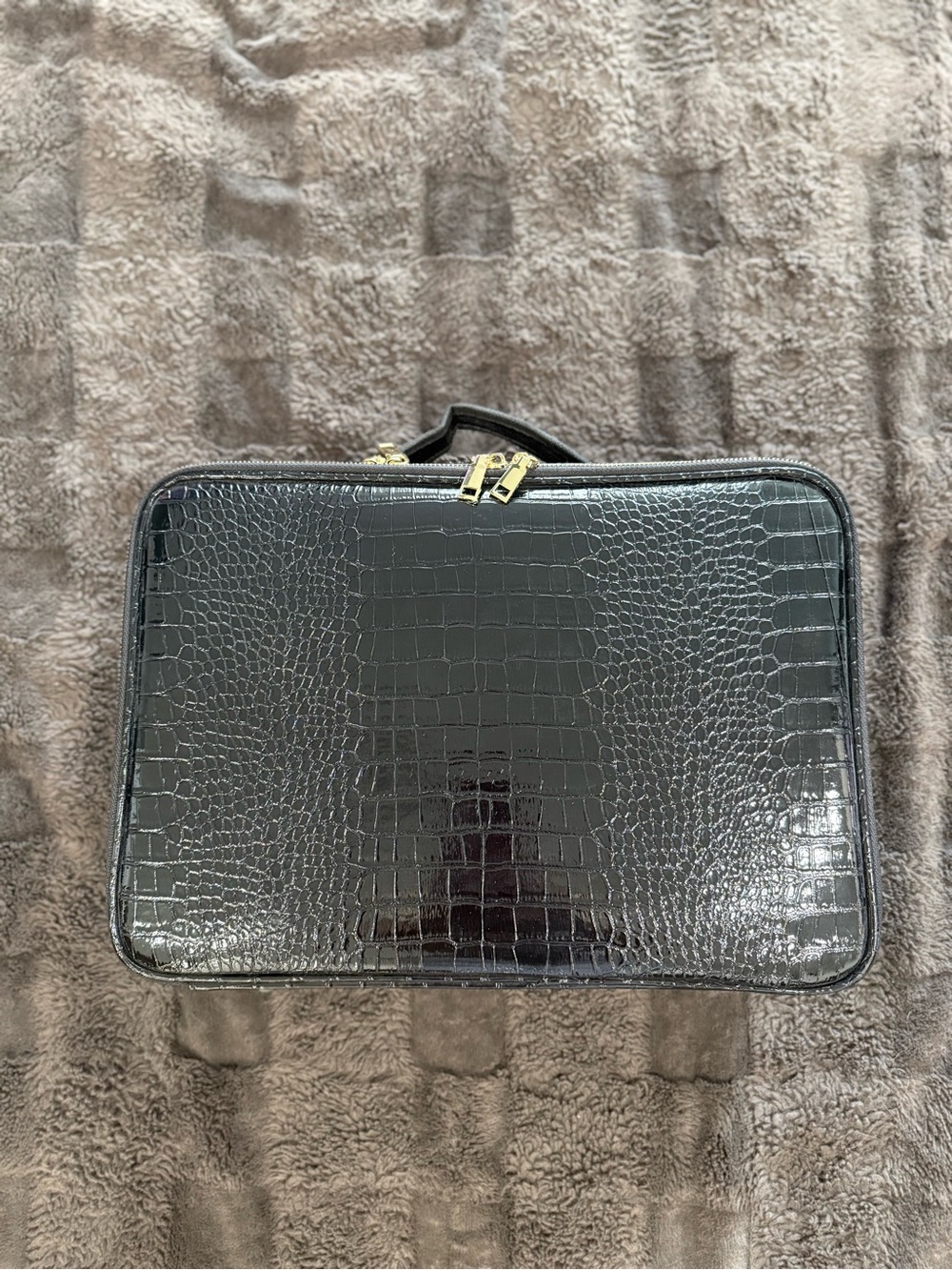 Black Croc-Embossed Cosmetic Train Case